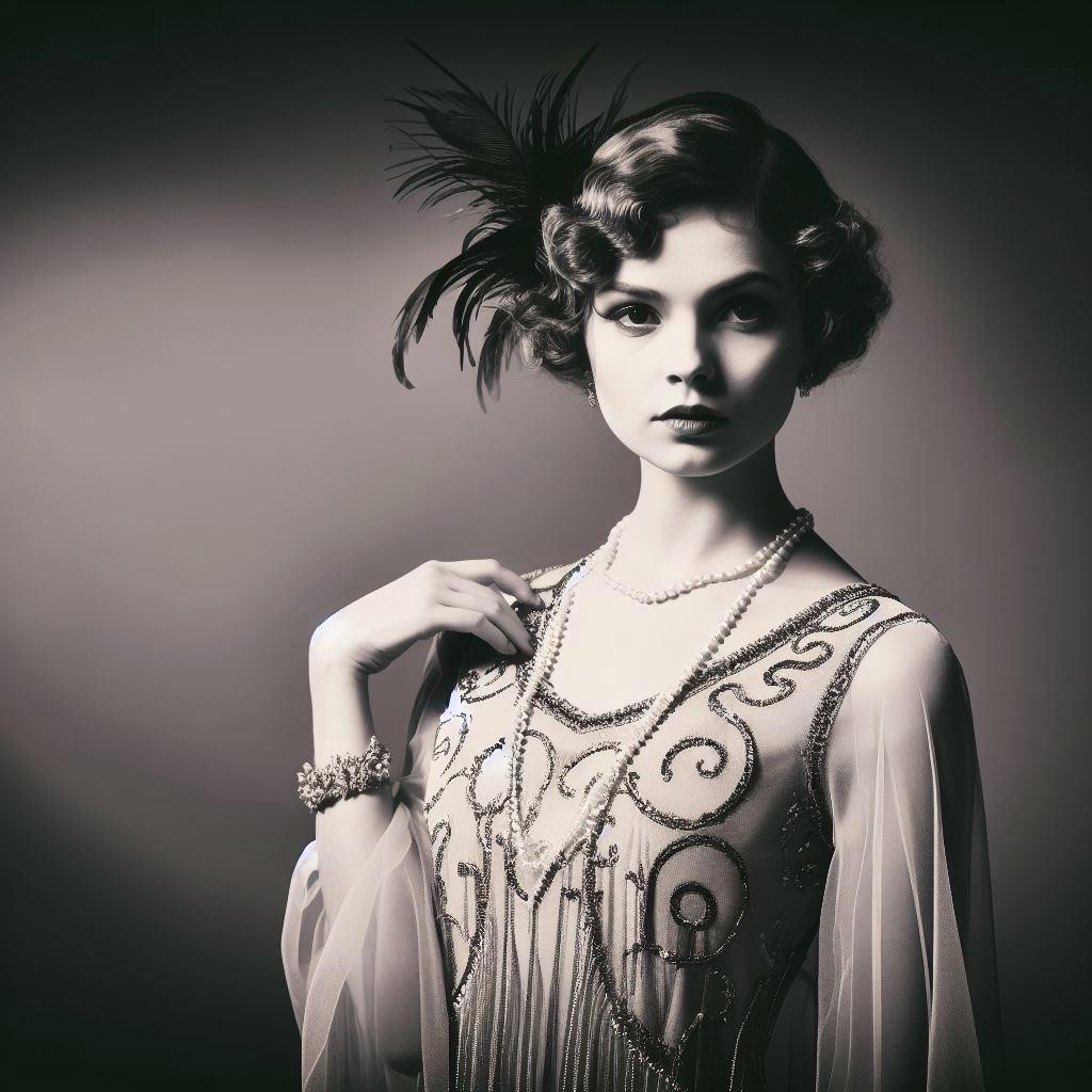 Portrait Femme Vintage Dans 1920 Style Mode Avec Accessoires De